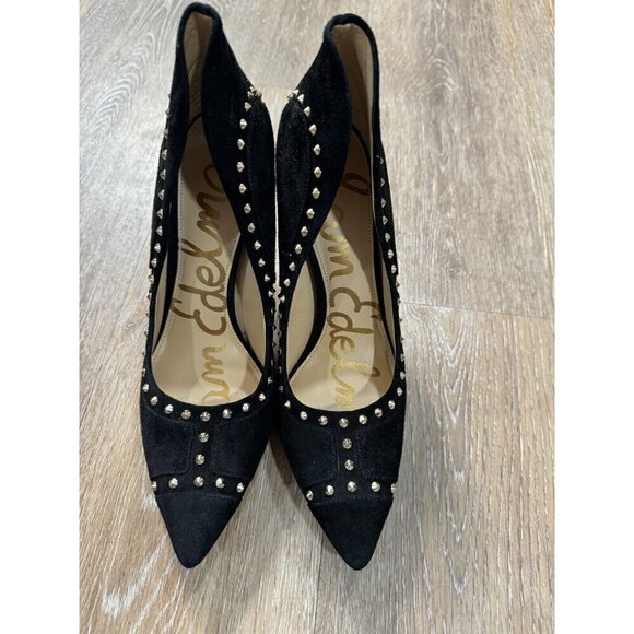 Sam Edelman Sz 7 M 7M Black Suede Leather Studded Heel Stilletto - Picture 6 of 16